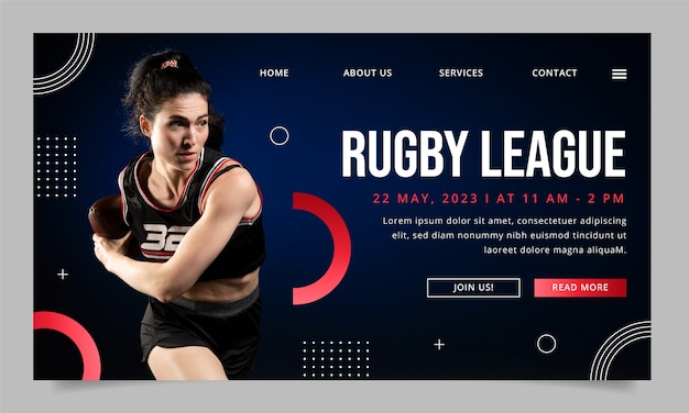 Vector gratuito plantilla de página de destino para el campeonato de rugby.