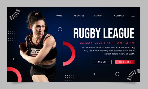 Plantilla de página de destino para el campeonato de rugby.