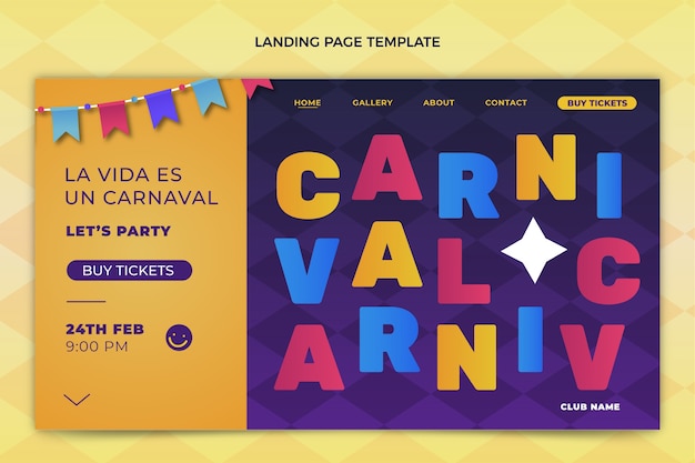 Vector gratuito plantilla de página de destino de carnaval degradado