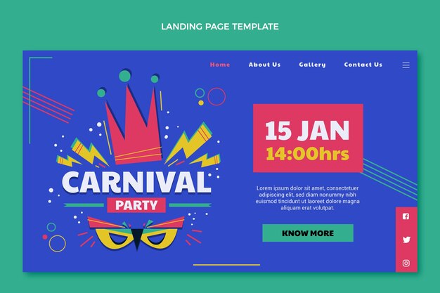 Plantilla de página de destino de carnaval plana