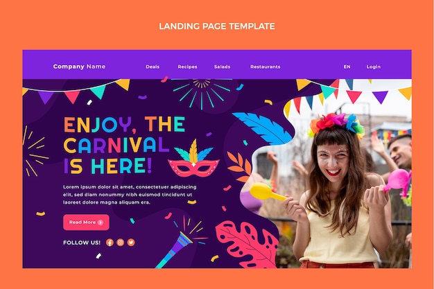 Vector gratuito plantilla de página de destino de carnaval plana