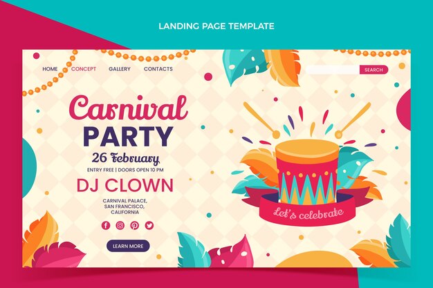 Vector gratuito plantilla de página de destino de carnaval plana