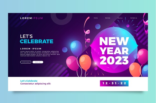 Plantilla de página de destino de celebración de año nuevo 2023
