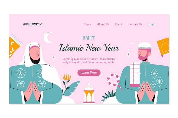 Vector gratuito plantilla de página de destino para la celebración del año nuevo islámico