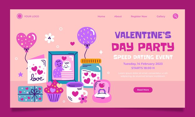 Vector gratuito plantilla de página de destino de celebración del día de san valentín