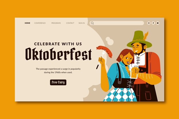 Plantilla de página de destino para la celebración del festival de la cerveza oktoberfest