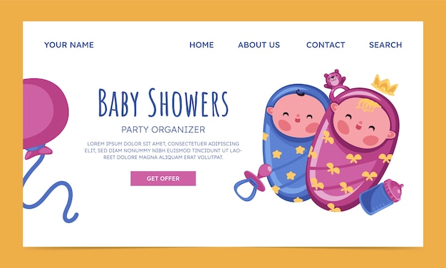 Plantilla de página de destino de celebración de fiesta de baby shower