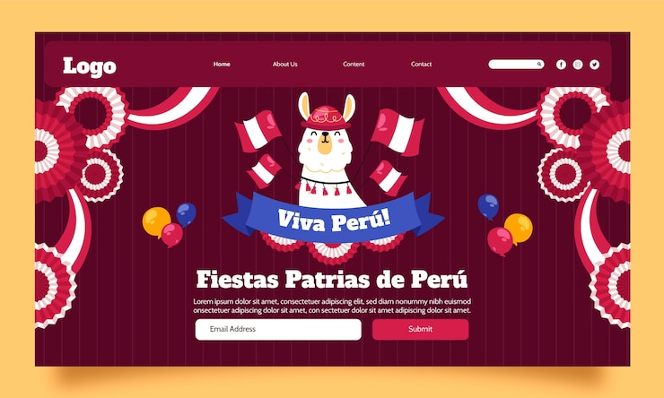 Vector gratuito plantilla de página de destino para celebraciones de fiestas patrias peruanas