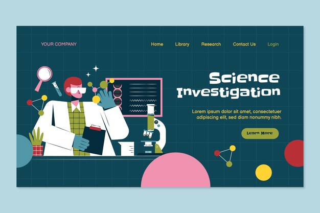 Vector gratuito plantilla de página de destino para ciencia e investigación.