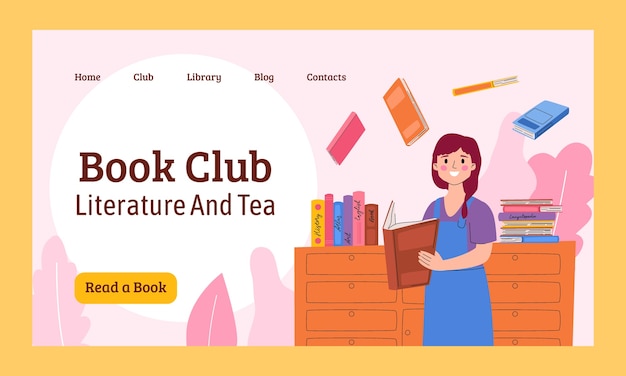 Vector gratuito plantilla de página de destino de club de lectura y literatura