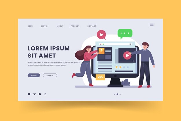 Plantilla de página de destino de cms de diseño plano