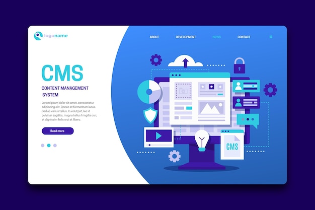 Vector gratuito plantilla de página de destino de cms