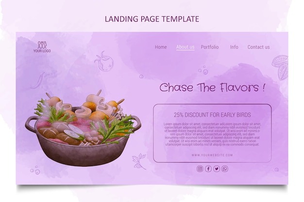 Vector gratuito plantilla de página de destino de comida en acuarela