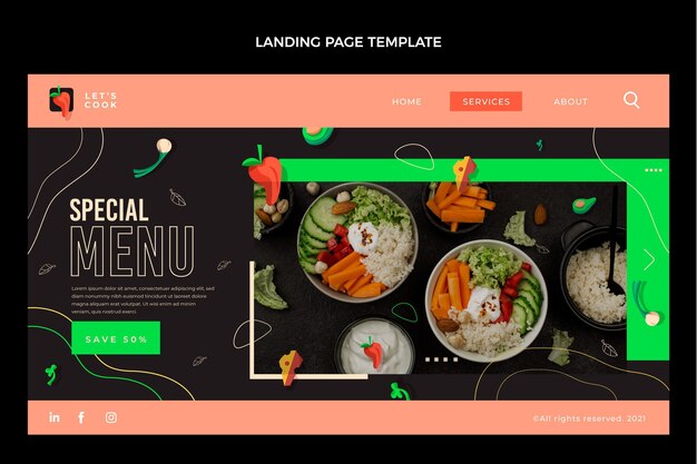 Plantilla de página de destino de comida de diseño plano