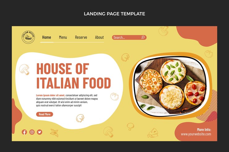 Vector gratuito plantilla de página de destino de comida italiana de diseño plano