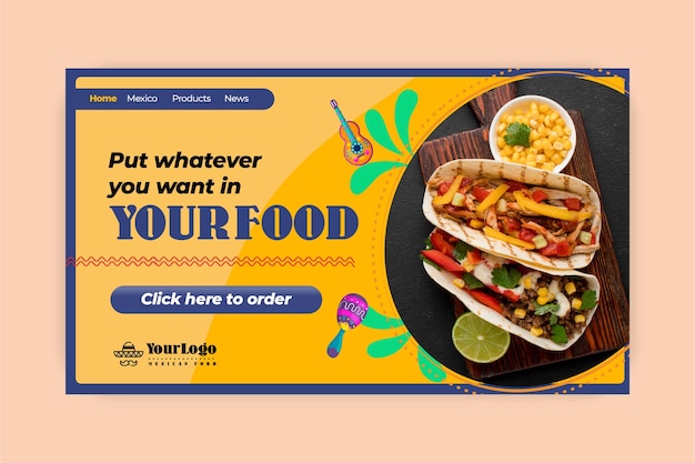 Vector gratuito plantilla de página de destino de comida mexicana