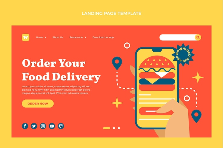 Vector gratuito plantilla de página de destino de comida plana