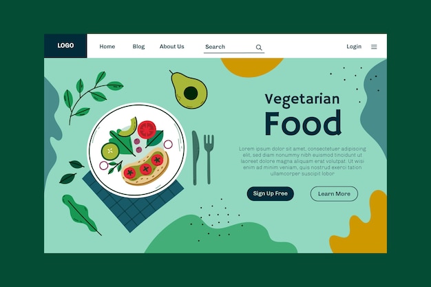 Vector gratuito plantilla de página de destino de comida vegetariana saludable