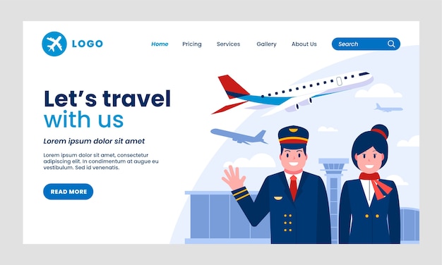 Vector gratuito plantilla de página de destino de compañía de servicios de aerolíneas planas