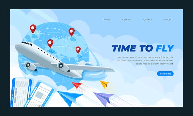 Plantilla de página de destino de compañía de servicios de aerolíneas planas