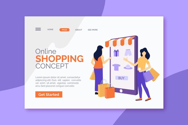 Plantilla de página de destino de compras en línea de diseño plano