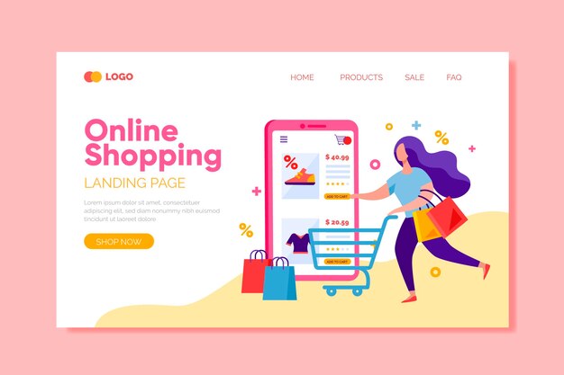 Plantilla de página de destino de compras en línea de diseño plano