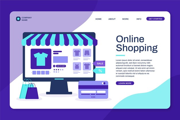 Plantilla de página de destino de compras en línea de diseño plano