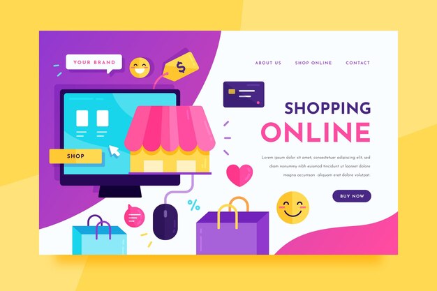 Plantilla de página de destino de compras en línea de diseño plano