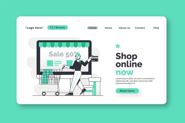Plantilla de página de destino de compras en línea de diseño plano