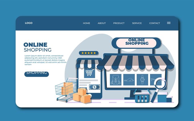 Plantilla de página de destino de compras en línea realista de vector libre