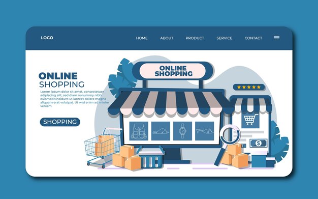 Plantilla de página de destino de compras en línea realista de vector libre