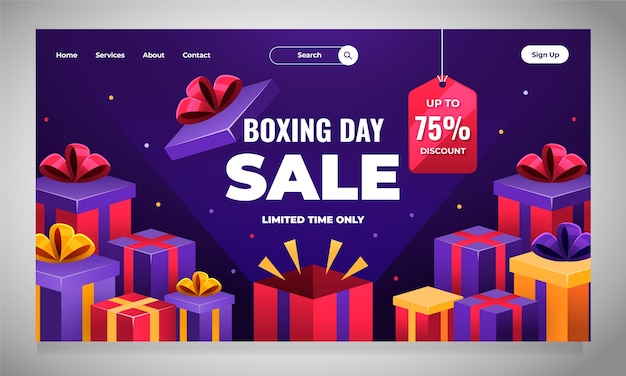 Plantilla de página de destino de compras y venta de boxing day degradado