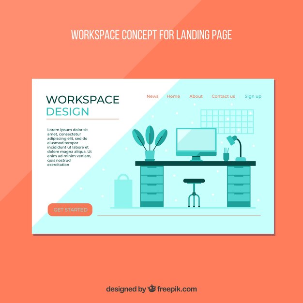 Plantilla página de destino con concepto de espacio de trabajo