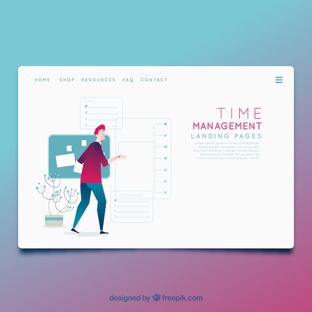Vector gratuito plantilla página de destino con concepto de gestión del tiempo