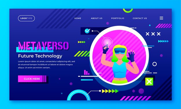 Plantilla de página de destino de concepto de metaverso degradado