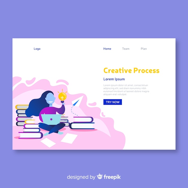 Plantilla de página de destino con concepto de proceso creativo