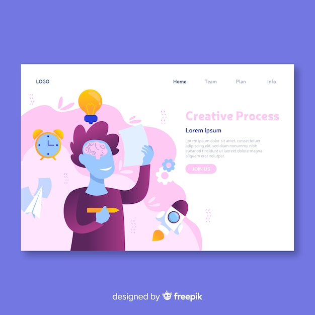 Plantilla de página de destino con concepto de proceso creativo