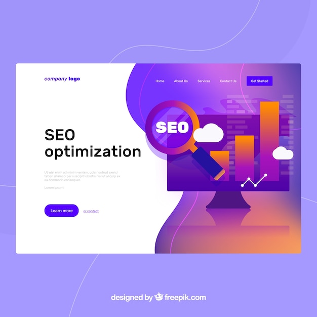 Vector gratuito plantilla página de destino con concepto de seo