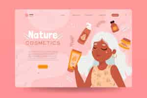 Vector gratuito plantilla de página de destino de cosméticos naturales con mujer ilustrada