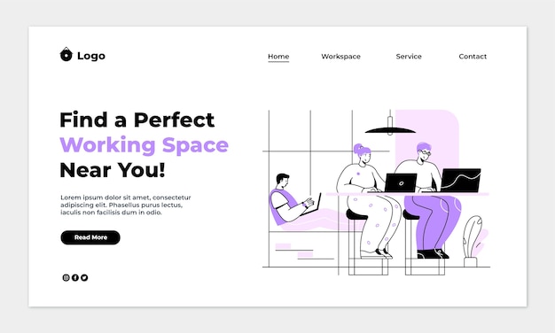 Vector gratuito plantilla de página de destino de coworking de diseño plano