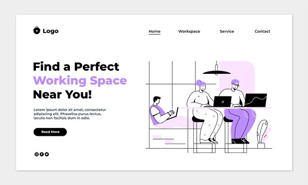 Plantilla de página de destino de coworking de diseño plano