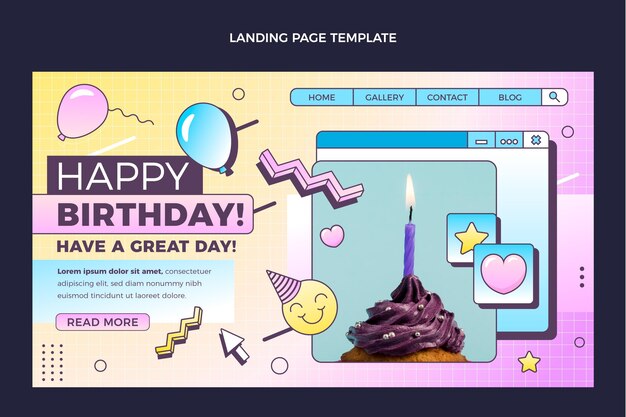 Plantilla de página de destino de cumpleaños degradado retro vaporwave