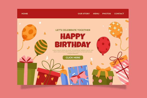 Plantilla de página de destino de cumpleaños dibujada a mano