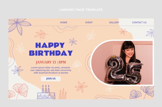 Plantilla de página de destino de cumpleaños de diseño plano