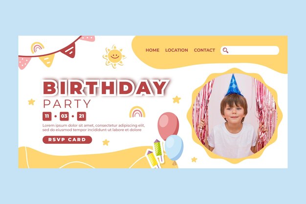 Plantilla de página de destino de cumpleaños para niños