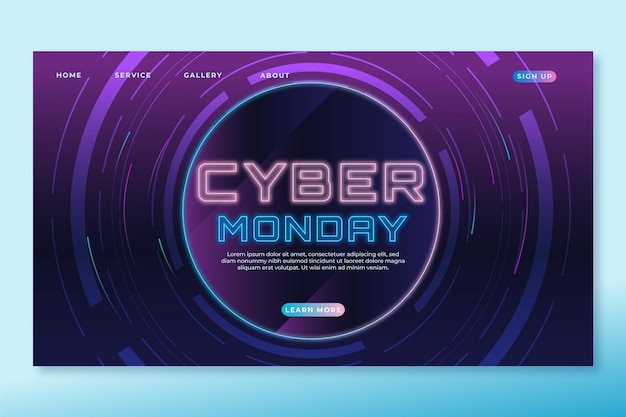 Vector gratuito plantilla de página de destino de cyber monday con degradado