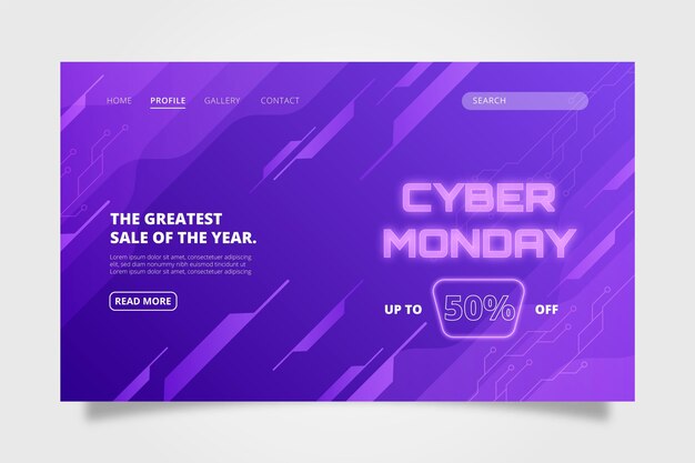 Plantilla de página de destino de cyber monday con degradado
