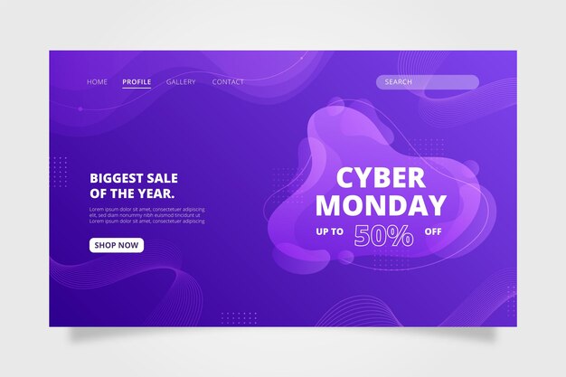 Plantilla de página de destino de cyber monday con degradado