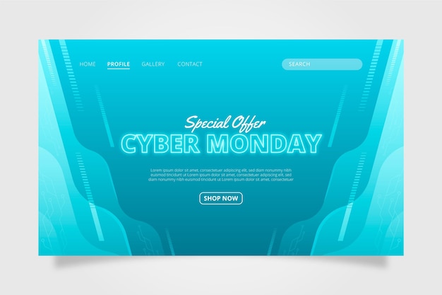 Vector gratuito plantilla de página de destino de cyber monday con degradado