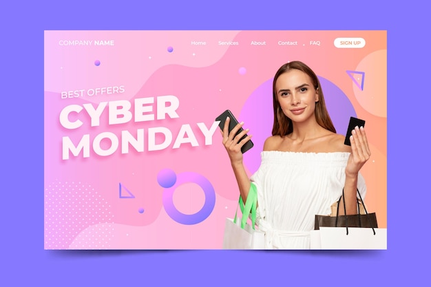 Plantilla de página de destino de cyber monday con degradado